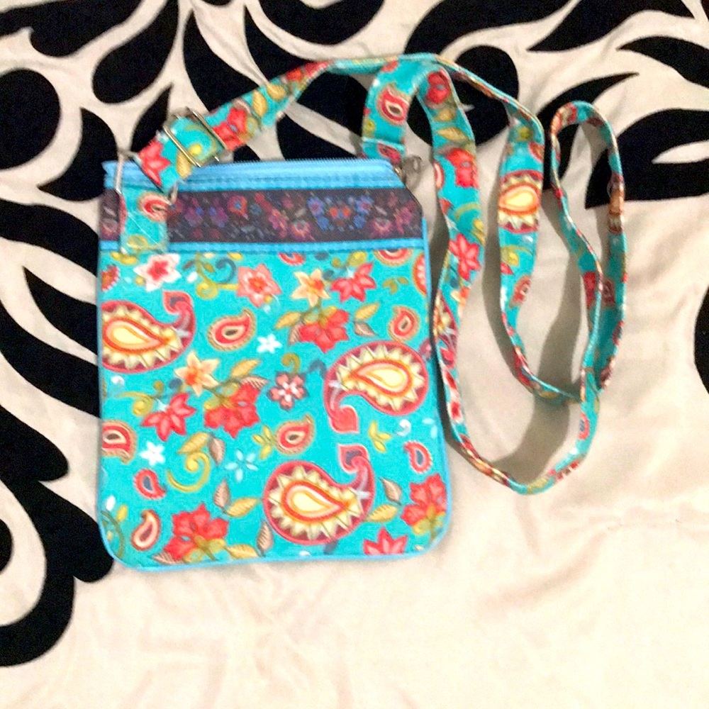 Teal and coral Paisley cross body purse